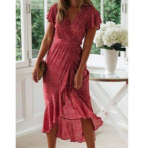 Women's Bohemian Floral Printed Wrap Dress
